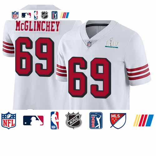 Personalized 49ers #69 Mike McGlinchey White Rush Super Bowl LIV Bound Youth Stitched Football Untouchable Limited Jersey