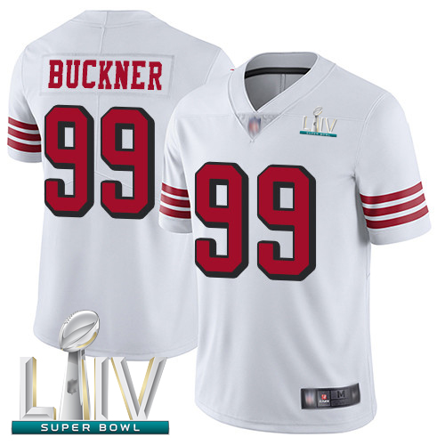 Personalized 49ers #99 DeForest Buckner White Rush Super Bowl LIV Bound Youth Stitched Football Untouchable Limited Jersey