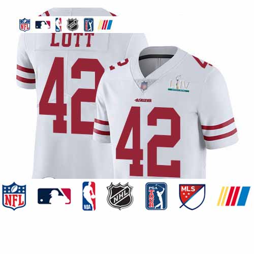 Personalized 49ers #42 Ronnie Lott White Super Bowl LIV Bound Youth Stitched Football Untouchable Limited Jersey