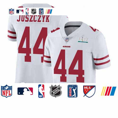Personalized 49ers #44 Kyle Juszczyk White Super Bowl LIV Bound Youth Stitched Football Untouchable Limited Jersey