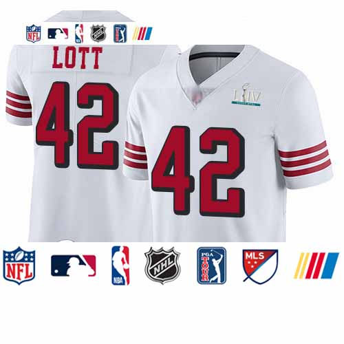 Personalized 49ers #42 Ronnie Lott White Rush Super Bowl LIV Bound Youth Stitched Football Untouchable Limited Jersey