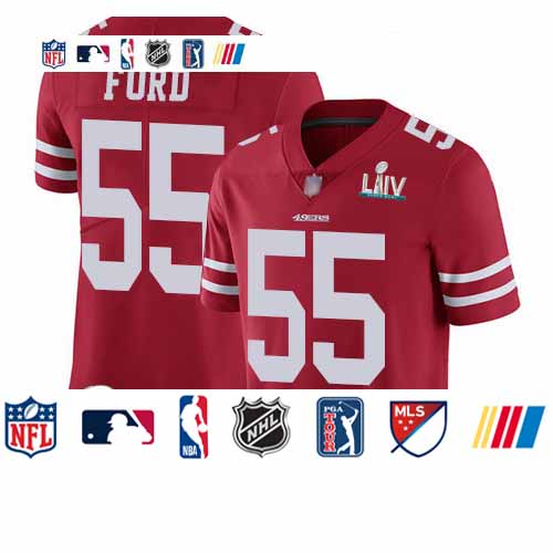 Personalized 49ers #55 Dee Ford Red Team Color Super Bowl LIV Bound Youth Stitched Football Untouchable Limited Jersey