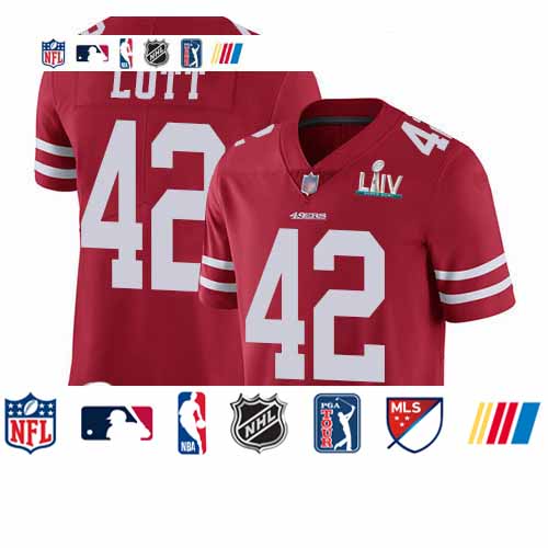 Personalized 49ers #42 Ronnie Lott Red Team Color Super Bowl LIV Bound Youth Stitched Football Untouchable Limited Jersey