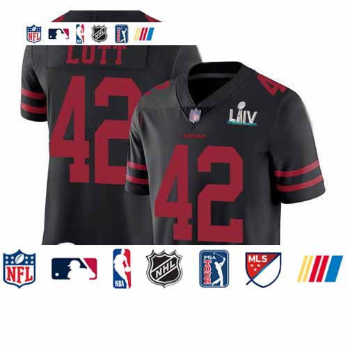 Personalized 49ers #42 Ronnie Lott Black Alternate Super Bowl LIV Bound Youth Stitched Football Untouchable Limited Jersey