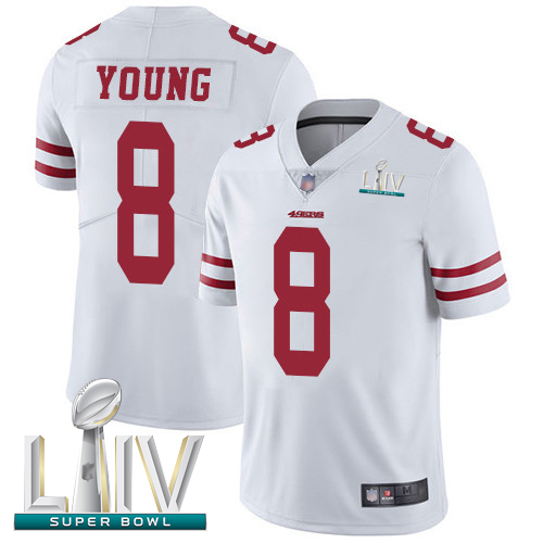 Personalized 49ers #8 Steve Young White Super Bowl LIV Bound Youth Stitched Football Untouchable Limited Jersey