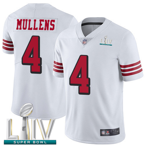 Personalized 49ers #4 Nick Mullens White Rush Super Bowl LIV Bound Youth Stitched Football Untouchable Limited Jersey