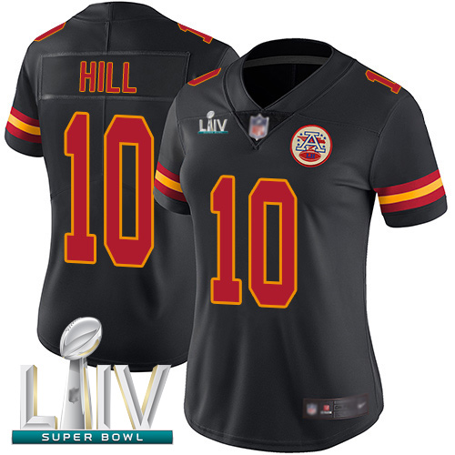 Personalized Chiefs #10 Tyreek Hill Black Super Bowl LIV Bound Women’s Stitched Football Limited Rush Jersey