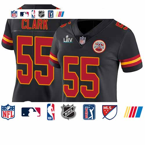 Personalized Chiefs #55 Frank Clark Black Super Bowl LIV Bound Women’s Stitched Football Limited Rush Jersey