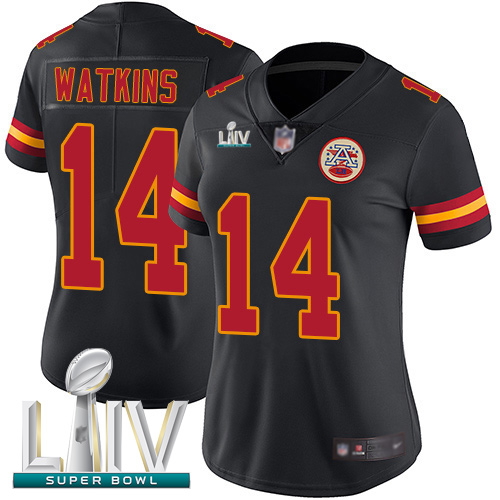 Personalized Chiefs #14 Sammy Watkins Black Super Bowl LIV Bound Women’s Stitched Football Limited Rush Jersey