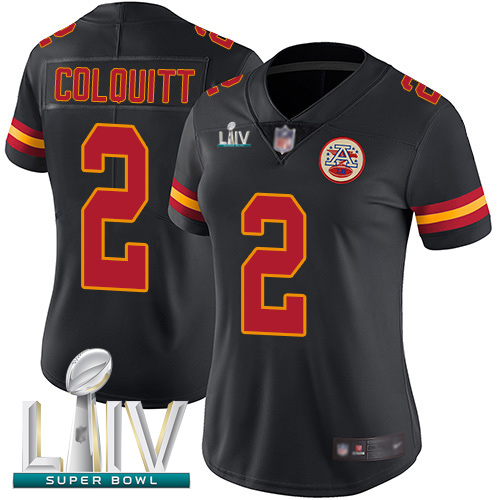 Personalized Chiefs #2 Dustin Colquitt Black Super Bowl LIV Bound Women’s Stitched Football Limited Rush Jersey
