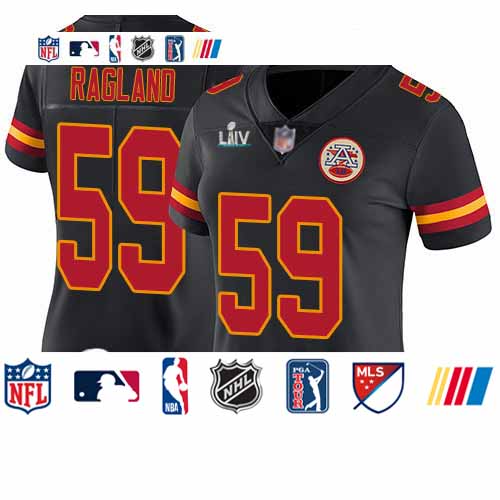 Personalized Chiefs #59 Reggie Ragland Black Super Bowl LIV Bound Women’s Stitched Football Limited Rush Jersey