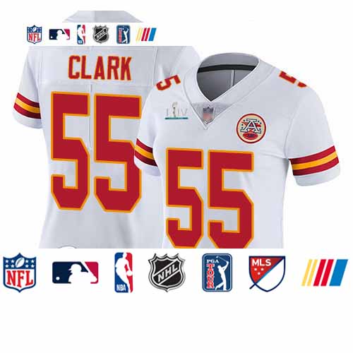 Personalized Chiefs #55 Frank Clark White Super Bowl LIV Bound Women’s Stitched Football Untouchable Limited Jersey