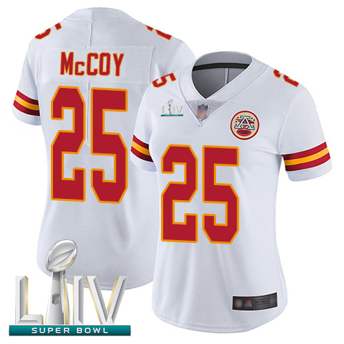 Personalized Chiefs #25 LeSean McCoy White Super Bowl LIV Bound Women’s Stitched Football Untouchable Limited Jersey