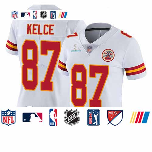 Personalized Chiefs #87 Travis Kelce White Super Bowl LIV Bound Women’s Stitched Football Untouchable Limited Jersey