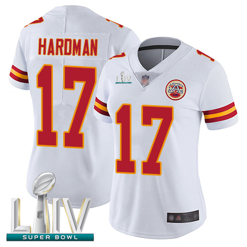 Personalized Chiefs #17 Mecole Hardman White Super Bowl LIV Bound Women’s Stitched Football Untouchable Limited Jersey