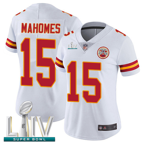 Personalized Chiefs #15 Patrick Mahomes White Super Bowl LIV Bound Women’s Stitched Football Untouchable Limited Jersey