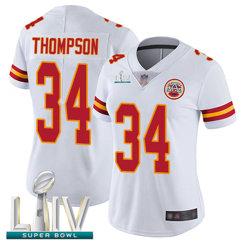 Personalized Chiefs #34 Darwin Thompson White Super Bowl LIV Bound Women’s Stitched Football Untouchable Limited Jersey