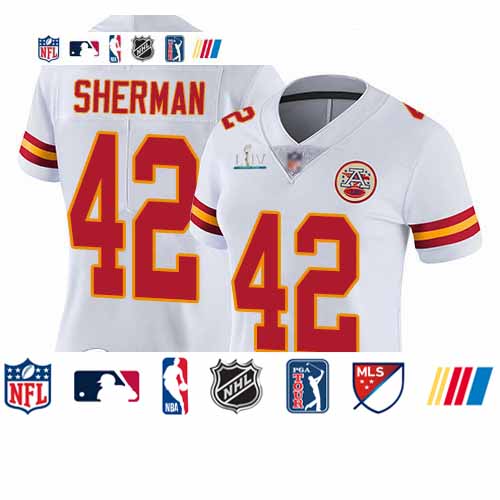 Personalized Chiefs #42 Anthony Sherman White Super Bowl LIV Bound Women’s Stitched Football Untouchable Limited Jersey