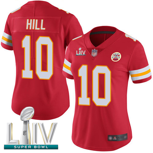 Personalized Chiefs #10 Tyreek Hill Red Team Color Super Bowl LIV Bound Women’s Stitched Football Untouchable Limited Jersey