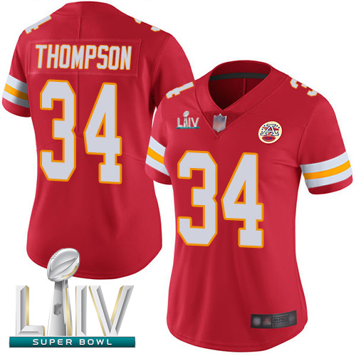 Personalized Chiefs #34 Darwin Thompson Red Team Color Super Bowl LIV Bound Women’s Stitched Football Untouchable Limited Jersey