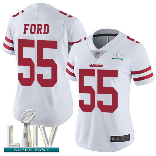 Personalized 49ers #55 Dee Ford White Super Bowl LIV Bound Women’s Stitched Football Untouchable Limited Jersey