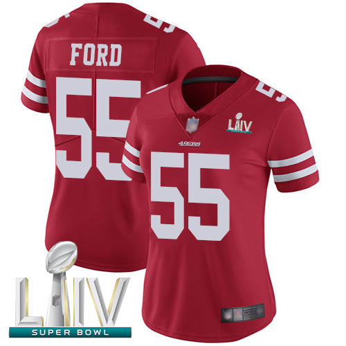 Personalized 49ers #55 Dee Ford Red Team Color Super Bowl LIV Bound Women’s Stitched Football Untouchable Limited Jersey