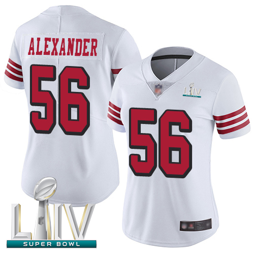 Personalized 49ers #56 Kwon Alexander White Rush Super Bowl LIV Bound Women’s Stitched Football Untouchable Limited Jersey