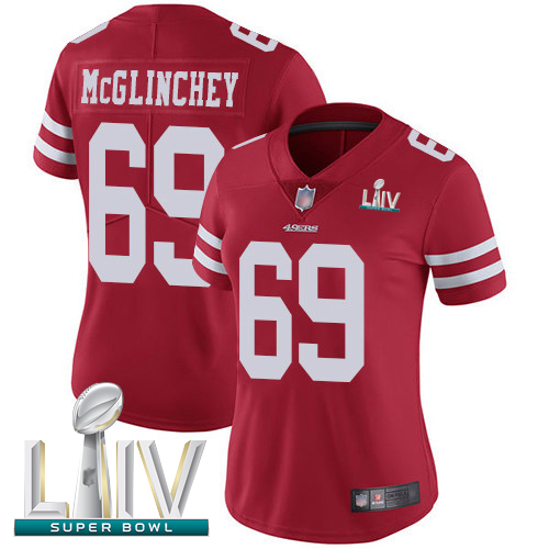 Personalized 49ers #69 Mike McGlinchey Red Team Color Super Bowl LIV Bound Women’s Stitched Football Untouchable Limited Jersey
