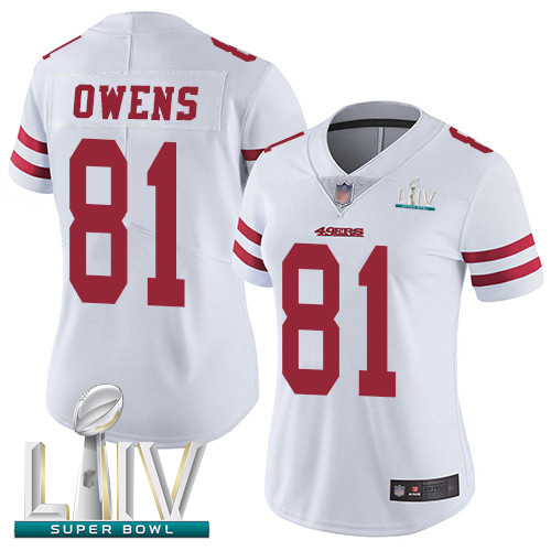 Personalized 49ers #81 Terrell Owens White Super Bowl LIV Bound Women’s Stitched Football Untouchable Limited Jersey