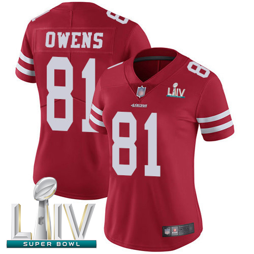 Personalized 49ers #81 Terrell Owens Red Team Color Super Bowl LIV Bound Women’s Stitched Football Untouchable Limited Jersey