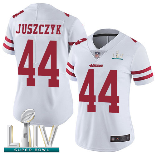 Personalized 49ers #44 Kyle Juszczyk White Super Bowl LIV Bound Women’s Stitched Football Untouchable Limited Jersey