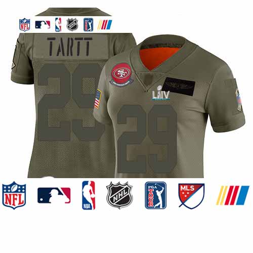 Personalized 49ers #29 Jaquiski Tartt Camo Super Bowl LIV Bound Women’s Stitched Football Limited 2019 Salute to Service Jersey
