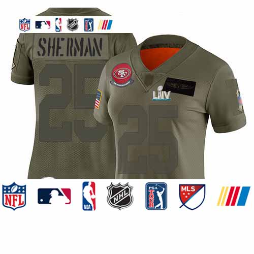 Personalized 49ers #25 Richard Sherman Camo Super Bowl LIV Bound Women’s Stitched Football Limited 2019 Salute to Service Jersey