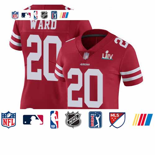 Personalized 49ers #20 Jimmie Ward Red Team Color Super Bowl LIV Bound Women’s Stitched Football Untouchable Limited Jersey