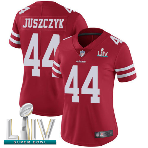 Personalized 49ers #44 Kyle Juszczyk Red Team Color Super Bowl LIV Bound Women’s Stitched Football Untouchable Limited Jersey