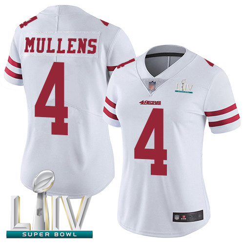 Personalized 49ers #4 Nick Mullens White Super Bowl LIV Bound Women’s Stitched Football Untouchable Limited Jersey
