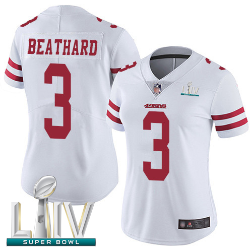 Personalized 49ers #3 C.J. Beathard White Super Bowl LIV Bound Women’s Stitched Football Untouchable Limited Jersey