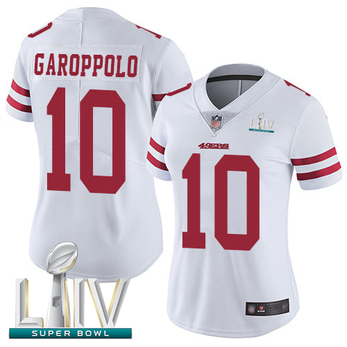 Personalized 49ers #10 Jimmy Garoppolo White Super Bowl LIV Bound Women’s Stitched Football Untouchable Limited Jersey
