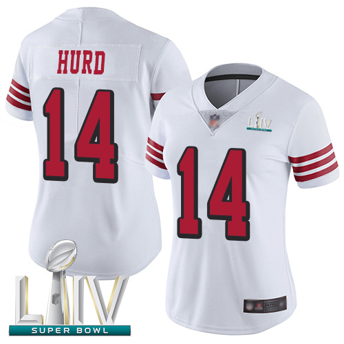 Personalized 49ers #14 Jalen Hurd White Rush Super Bowl LIV Bound Women’s Stitched Football Untouchable Limited Jersey