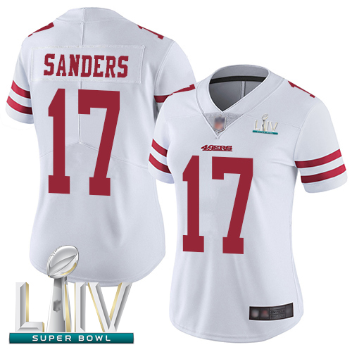Personalized 49ers #17 Emmanuel Sanders White Super Bowl LIV Bound Women’s Stitched Football Untouchable Limited Jersey