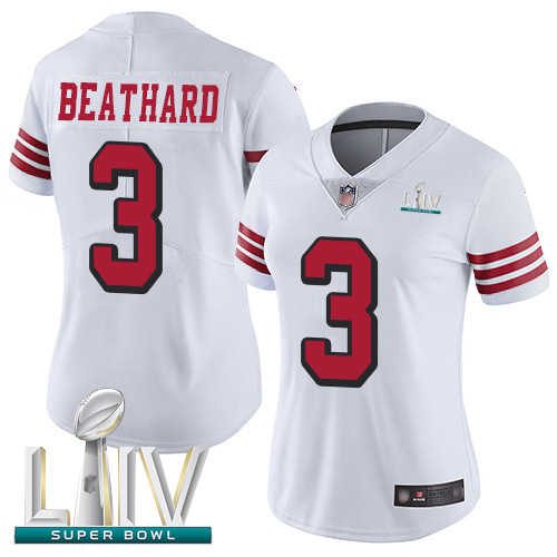 Personalized 49ers #3 C.J. Beathard White Rush Super Bowl LIV Bound Women’s Stitched Football Untouchable Limited Jersey