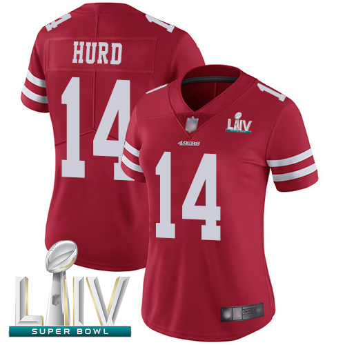 Personalized 49ers #14 Jalen Hurd Red Team Color Super Bowl LIV Bound Women’s Stitched Football Untouchable Limited Jersey