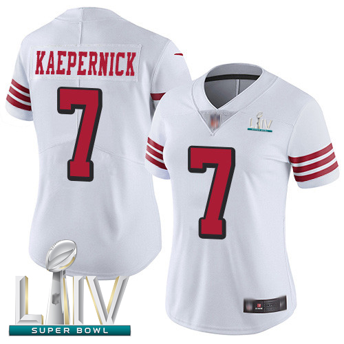 Personalized 49ers #7 Colin Kaepernick White Rush Super Bowl LIV Bound Women’s Stitched Football Untouchable Limited Jersey