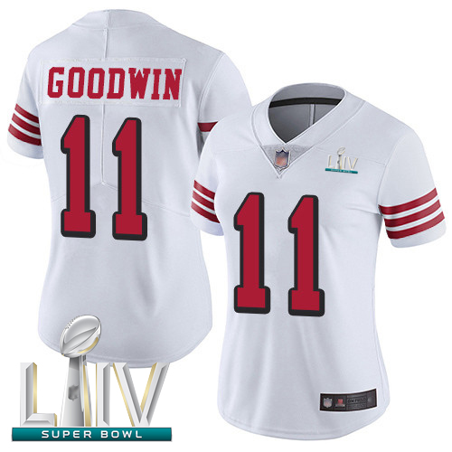 Personalized 49ers #11 Marquise Goodwin White Rush Super Bowl LIV Bound Women’s Stitched Football Untouchable Limited Jersey