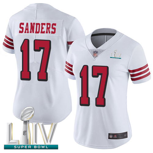 Personalized 49ers #17 Emmanuel Sanders White Rush Super Bowl LIV Bound Women’s Stitched Football Untouchable Limited Jersey