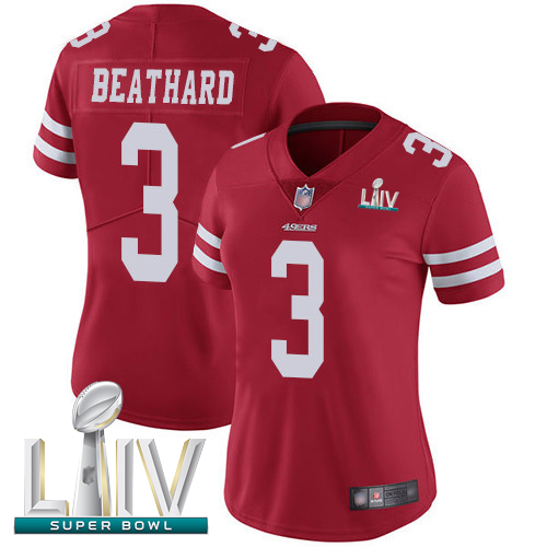 Personalized 49ers #3 C.J. Beathard Red Team Color Super Bowl LIV Bound Women’s Stitched Football Untouchable Limited Jersey