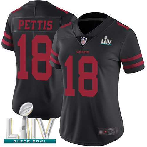 Personalized 49ers #18 Dante Pettis Black Alternate Super Bowl LIV Bound Women’s Stitched Football Untouchable Limited Jersey