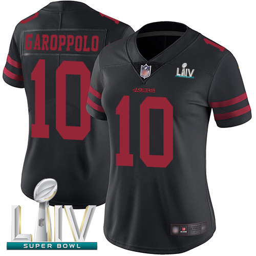 Personalized 49ers #10 Jimmy Garoppolo Black Alternate Super Bowl LIV Bound Women’s Stitched Football Untouchable Limited Jersey