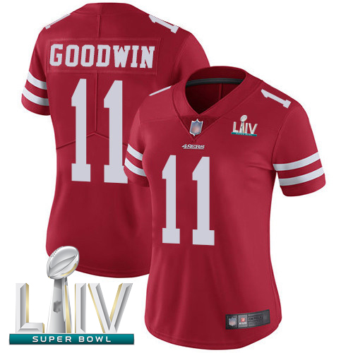 Personalized 49ers #11 Marquise Goodwin Red Team Color Super Bowl LIV Bound Women’s Stitched Football Untouchable Limited Jersey