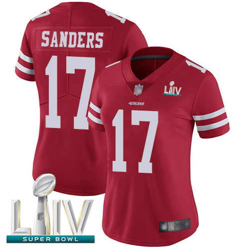 Personalized 49ers #17 Emmanuel Sanders Red Team Color Super Bowl LIV Bound Women’s Stitched Football Untouchable Limited Jersey